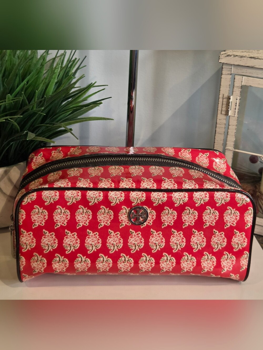 Tory Burch Red Floral Cosmetic Bag